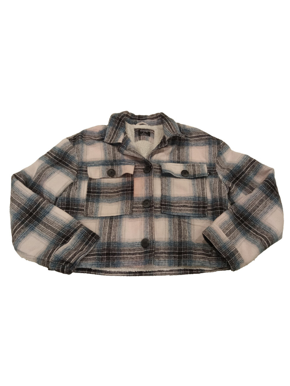 Hurley Shacket Womens Large Plaid Cropped Sherpa Lined Button Front Jacket L